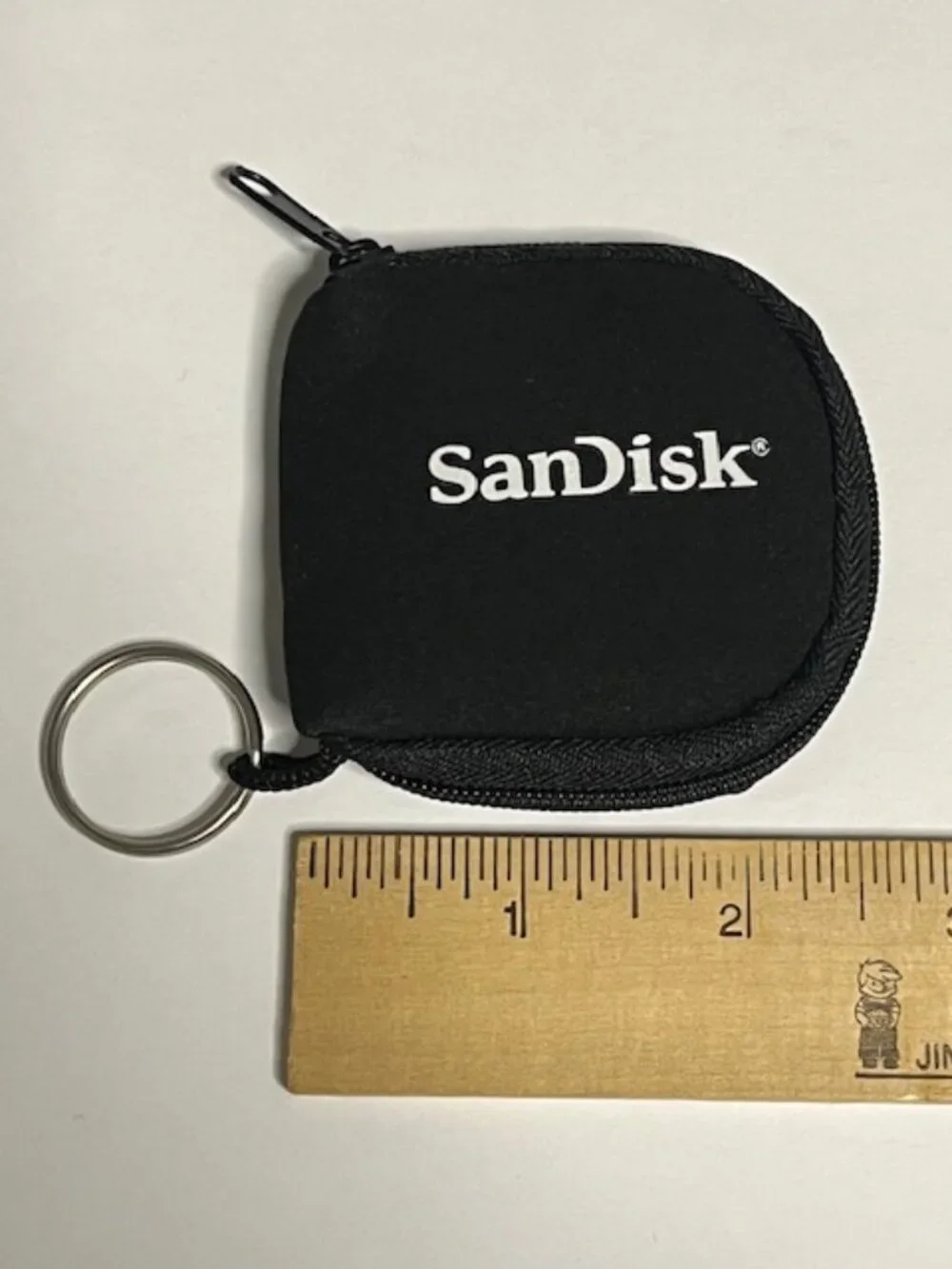 SanDisk Memory/Flash Card Travel Zip Pouch Case Keychain Logo Black 2.75